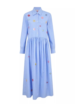 Mira Mikati button-embroidered striped midi shirt dress - Blue