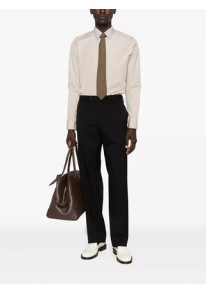 FENDI striped-collar cotton shirt - Neutrals
