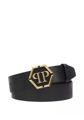 Philipp Plein Saffiano leather hexagon belt - Black