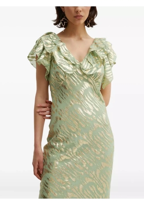 NEVER FULLY DRESSED ruffled print maxi dress - Green