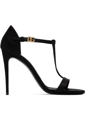 Dolce & Gabbana Black Satin T-Bar Heeled Sandals
