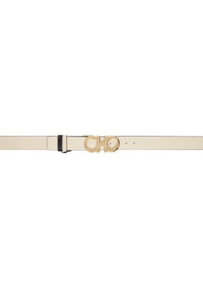Ferragamo Beige & Black Adjustable Gancini Reversible Belt