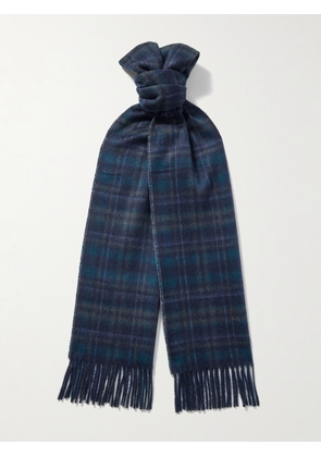 Johnstons of Elgin - Reversible Fringed Checked and Herringbone Cashmere Scarf - Men - Blue