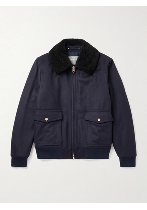 Private White V.C. - The Flight Jacket 3.0 Shearling-Trimmed Wool Bomber Jacket - Men - Blue - 2
