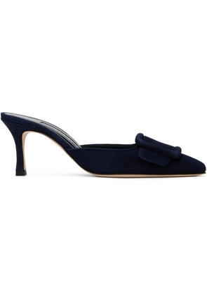 Manolo Blahnik Navy Maysale Mules