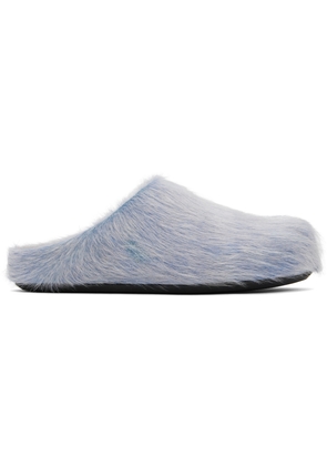 Marni Blue & White Long Hair Calfskin Fussbett Sabot Loafers