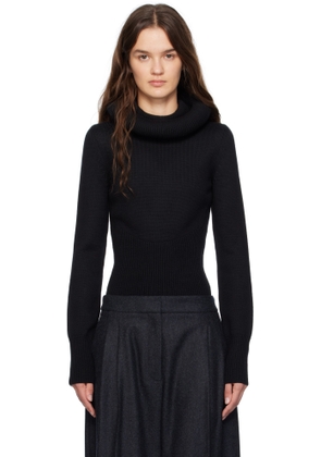 ALAÏA Black Sculptural Hood Ribbed Knit Turtleneck