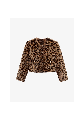 Womens Maje Leopard-Print Faux-Fur Jacket