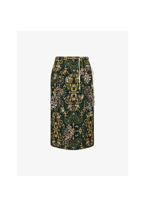Womens Dries Van Noten Sokna Embellished Jacquard Woven Midi Skirt