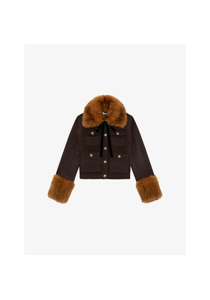 Womens The Kooples Four-Pocket Faux-Fur Wool-Blend Jacket