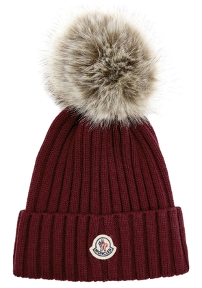 Moncler Ribbed Wool Bobble hat - Red Dark - One Size
