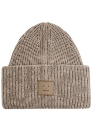 Acne Studios Pansy Face Ribbed Wool-blend Beanie - Grey - One Size