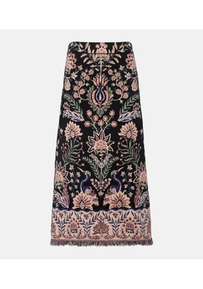 Farm Rio Marvelous Garden fringed high-rise midi skirt