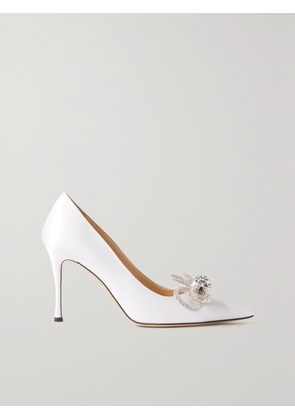 MACH & MACH - Double Bow Crystal-embellished Satin Pumps - White - IT35,IT35.5,IT36,IT36.5,IT37,IT37.5,IT38,IT38.5,IT39,IT39.5,IT40,IT40.5,IT41,IT41.5,IT42
