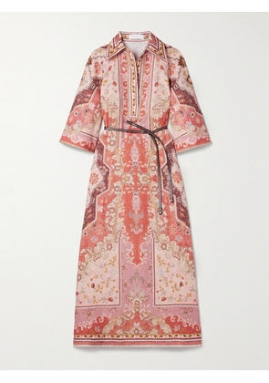 Zimmermann - Wylie Belted Printed Linen Midi Dress - Pink - 00,0,1,2,3,4