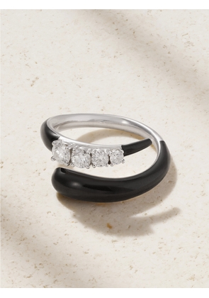 Nikos Koulis - Oui 18-karat White Gold, Diamond And Enamel Ring - Black - 6