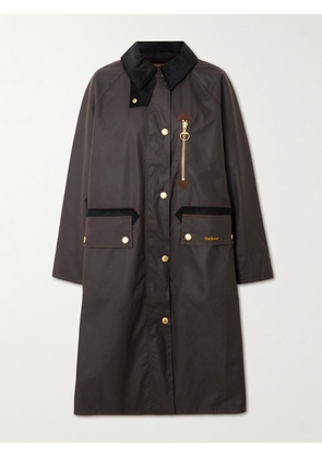 Barbour - Evette Corduroy-trimmed Waxed-cotton Trench Coat - Brown - UK 8,UK 10,UK 12,UK 14,UK 16,UK 18