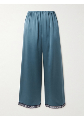 Eres - Parfois Lace-trimmed Silk-satin Pajama Pants - Blue - FR 36,FR 38,FR 40,FR 42,FR 44