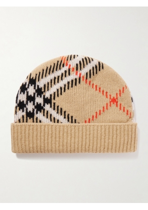 Burberry - Checked Ribbed Cashmere-blend Beanie - Neutrals - One size