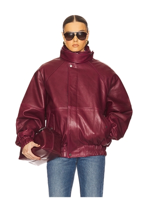 Helsa The Oversized Leather Bomber in Burgundy. Size XS. Also in M, S, XL.