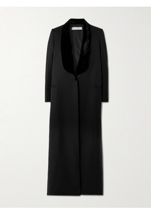 Abadia - Joud Crushed Velvet-trimmed Wool-blend Twill Coat - Black - x small,small,medium,large,x large