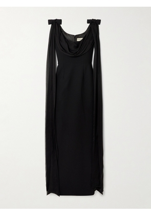 The New Arrivals Ilkyaz Ozel - Morticia Bow-detailed Draped Silk Voile-trimmed Cady Gown - Black - FR 34,FR 36,FR 38,FR 40,FR 42,FR 44