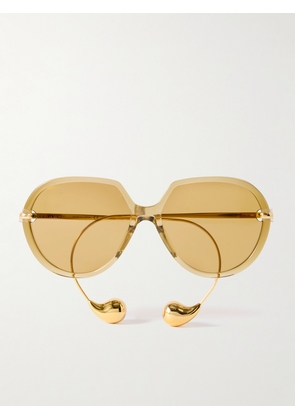 BOTTEGA VENETA EYEWEAR - Drop Round-frame Acetate And Gold-tone Sunglasses - Yellow - One size