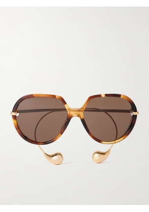 BOTTEGA VENETA EYEWEAR - Drop Round-frame Tortoiseshell Acetate And Gold-tone Sunglasses - One size