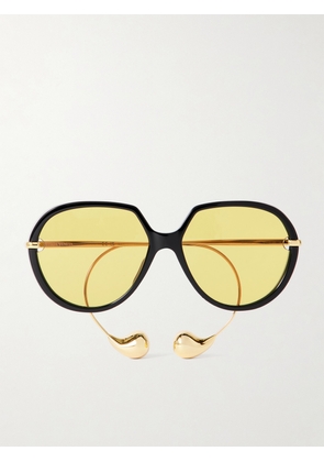 BOTTEGA VENETA EYEWEAR - Drop Round-frame Acetate And Gold-tone Sunglasses - One size
