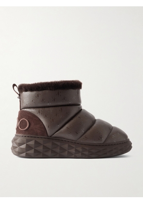 Jimmy Choo - Xan Shearling-lined Quilted Logo-embossed Leather Boots - Brown - IT36,IT36.5,IT37,IT37.5,IT38,IT38.5,IT39,IT39.5,IT40,IT40.5,IT41,IT41.5,IT42
