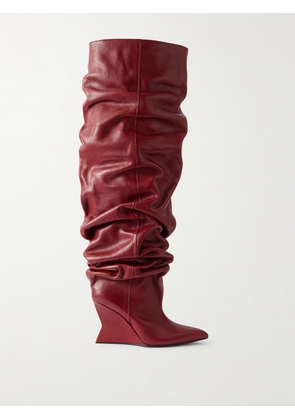 Balmain - Textured-leather Over-the-knee Boots - Burgundy - IT36.5,IT37,IT37.5,IT38,IT38.5,IT39,IT39.5,IT40