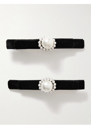 Jennifer Behr - Minetta Set Of Two Silver-plated, Velvet And Faux Pearl Hair Clips - Black - One size