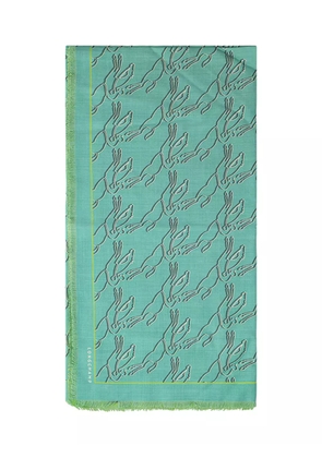 Longchamp fringed horse-motif scarf - Green