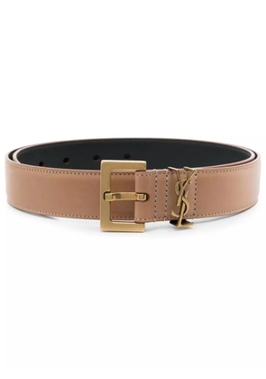 Saint Laurent logo-plaque leather belt - Neutrals