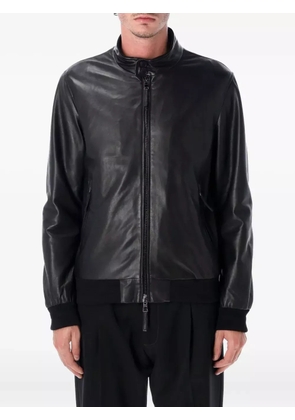 Sword zip-up leather jacket - Black