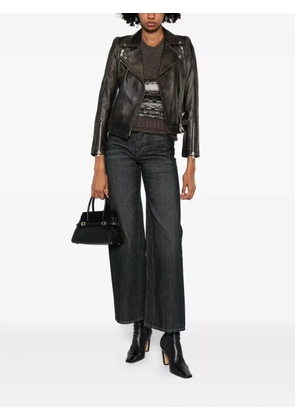 Sword zip-up leather jacket - Black