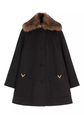 Valentino Garavani shearling-collar buttoned coat - Black