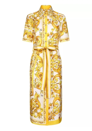 Dolce & Gabbana Majolica-print silk midi dress - Yellow