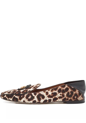 Tory Burch leopard-print leather loafers - Brown