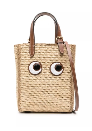 Anya Hindmarch Eyes-embroidered raffia tote bag - Neutrals