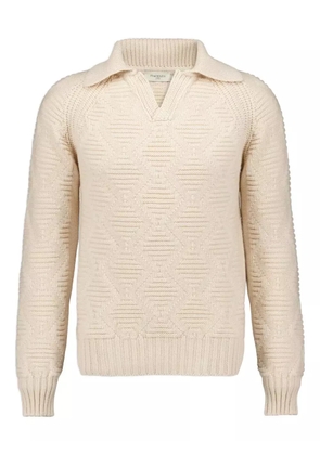 Piacenza Cashmere V-neck cable-knit polo shirt - Neutrals