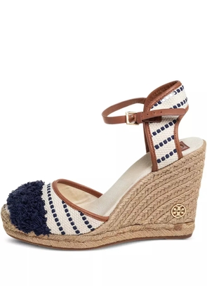 Tory Burch pre-owned 120mm pompom-detail wedge-heel espadrilles - Neutrals