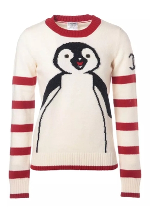 CHANEL Pre-Owned 2007 penguin-motif striped sweater - White