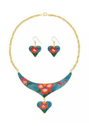 Susan Caplan Vintage 1980s heart-charm cloisonné necklace and earrings set - Gold