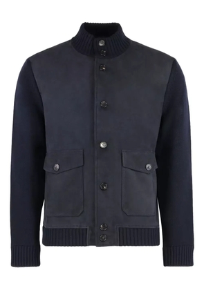 slowear leather panelled button cardigan - Blue