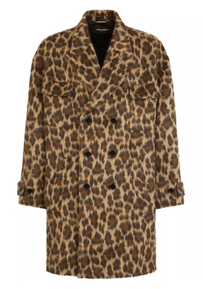Dolce & Gabbana double-breasted leopard coat - Brown