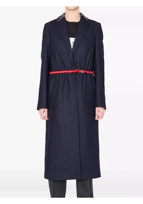 Kolor pinstripe beaded-collar single-breasted coat - Blue