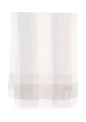 D.Exterior striped fringed scarf - White