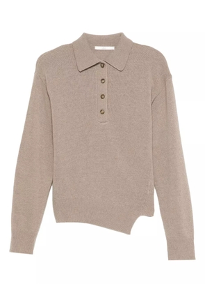 3311 button-placket asymmetric knitted top - Neutrals