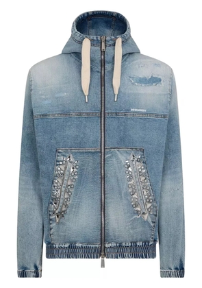 DSQUARED2 crystal-embellished hooded denim bomber jacket - Blue